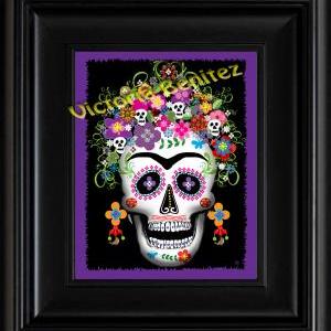 Frida Kahlo Day Of The Dead Purple Sugar Skull..