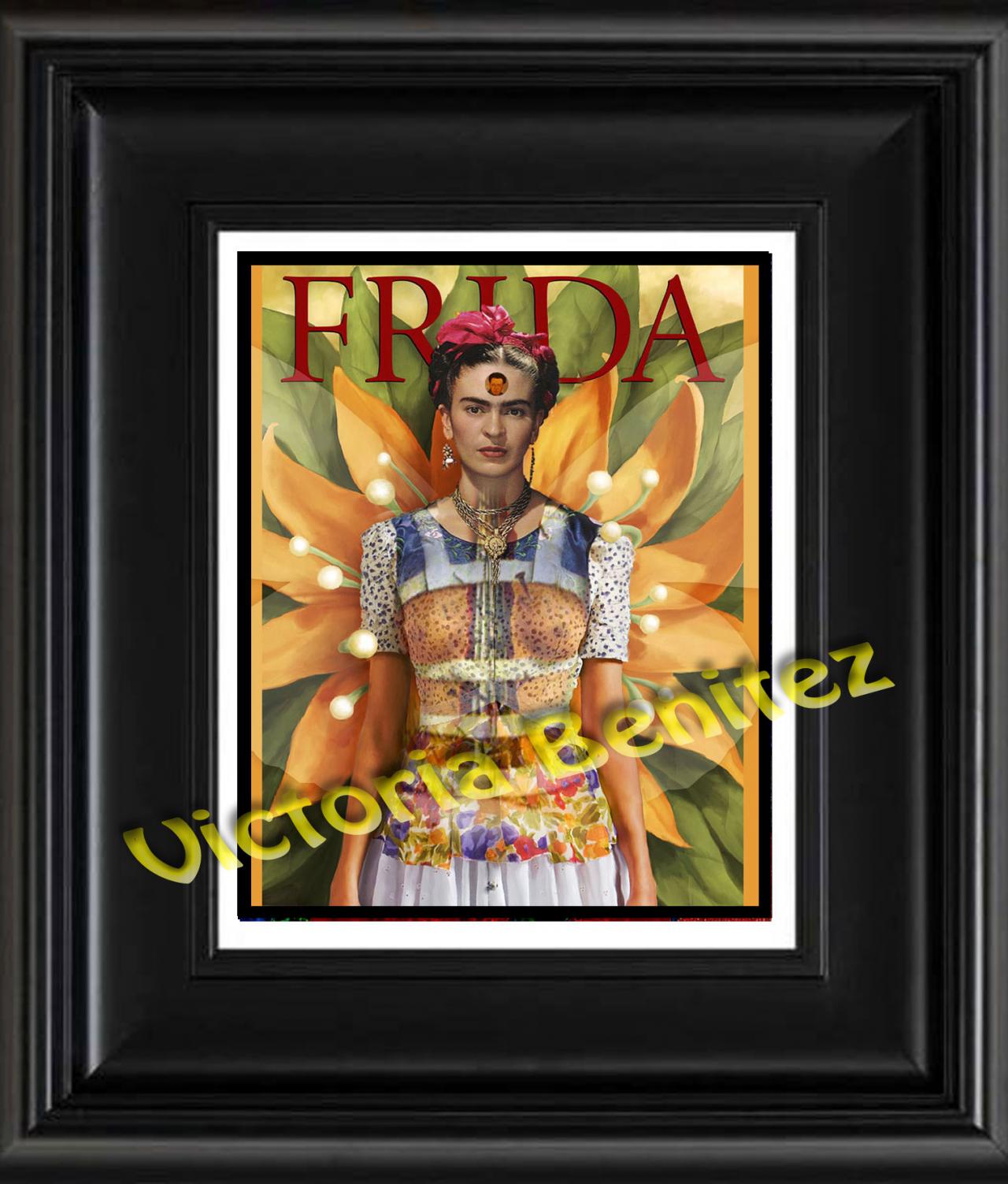 Frida Kahlo Day Of The Dead Sunflower Digital Oil Painting Design 8" X 10" Photo Print