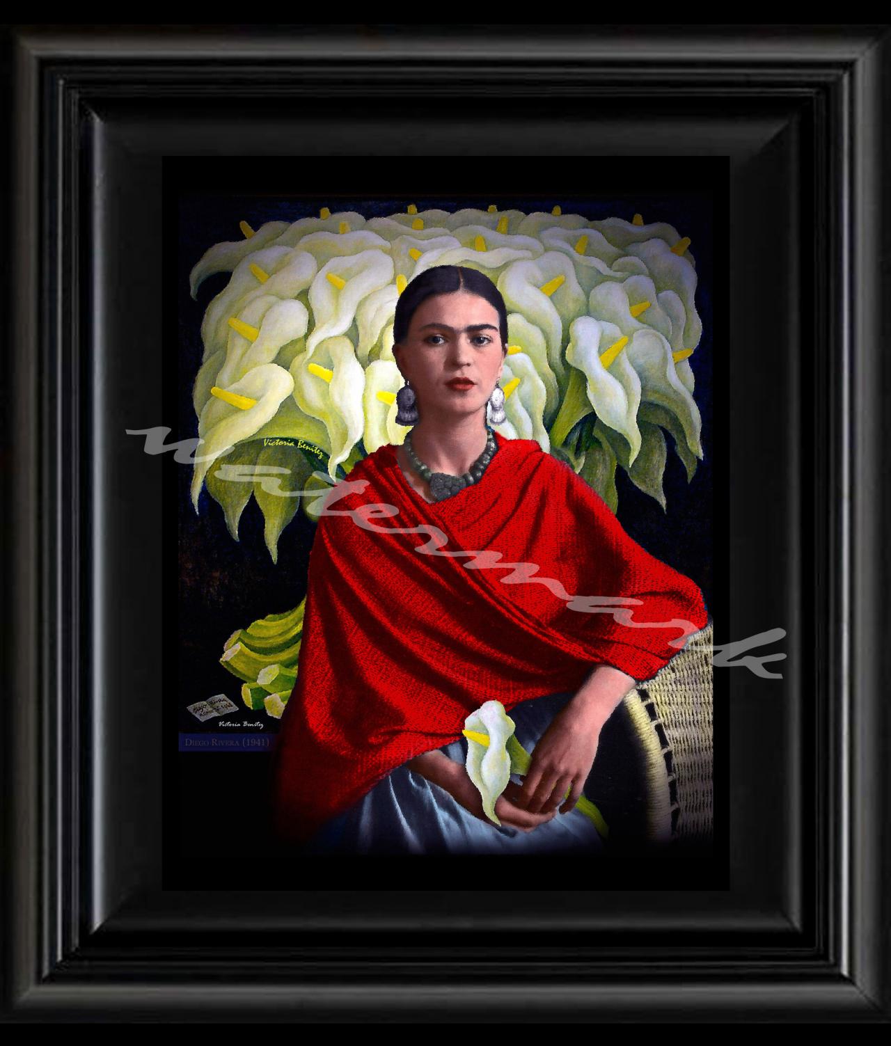 Frida Kahlo Day Of The Dead Elrebozo Red Digital Oil Painting Design 8" X 10" Photo Print